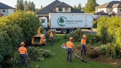 Professional shrub removal service in Wellesley, MA clearing overgrown bushes and yard debris
