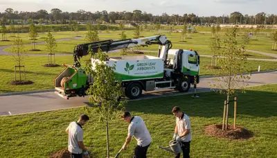 Arborist planting new tree in Wellesley MA for Chop Chop Tree professional tree planting service
