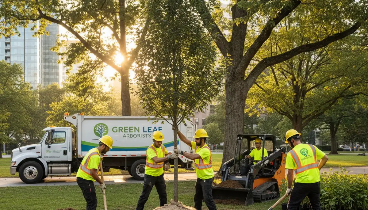 Arborist planting young tree in Wellesley MA yard for Chop Chop Tree professional tree services