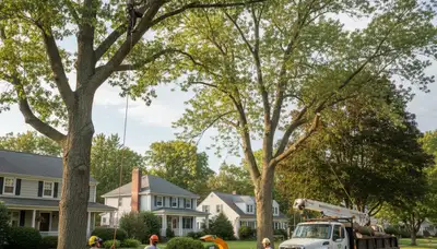 Professional tree removal service in Wellesley MA safely cutting and clearing large oak tree