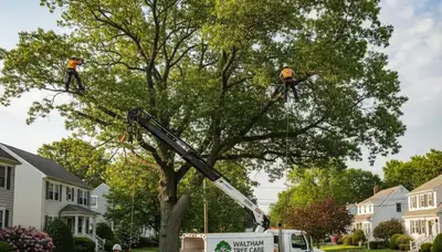 Professional tree removal service in Wellesley MA clearing large oak safely