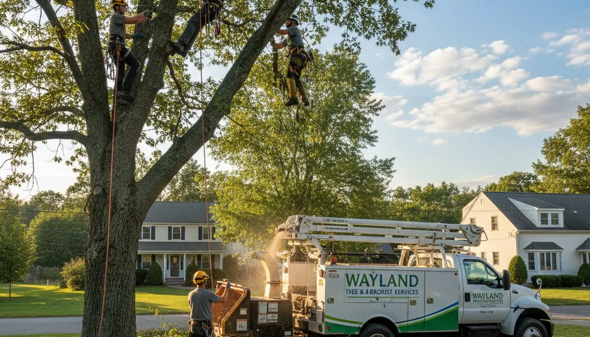Professional tree removal service in Wellesley MA safely cutting and clearing residential trees
