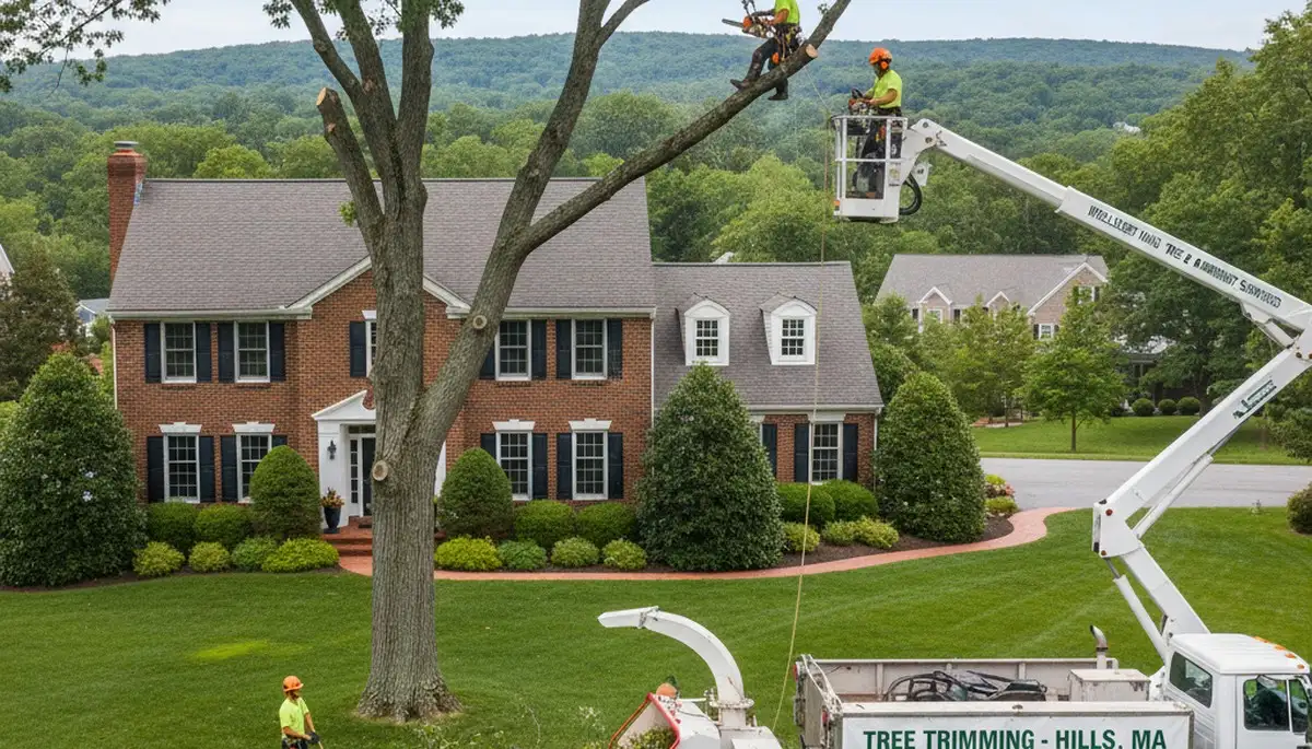 Professional tree removal service in Wellesley MA removing large oak safely